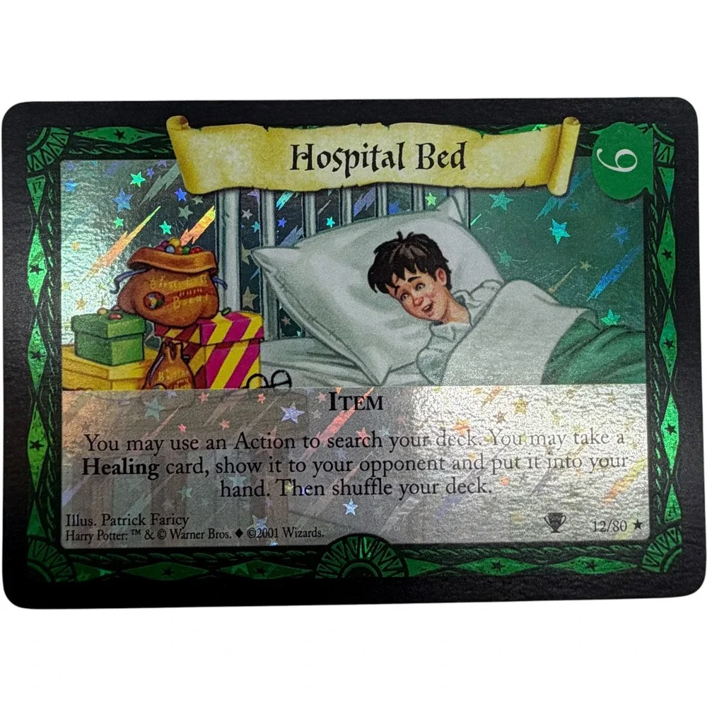 Harry Potter TCG Hospital Bed 12/80 Holo Quidditch Cup 2001 WotC Card Vintage
